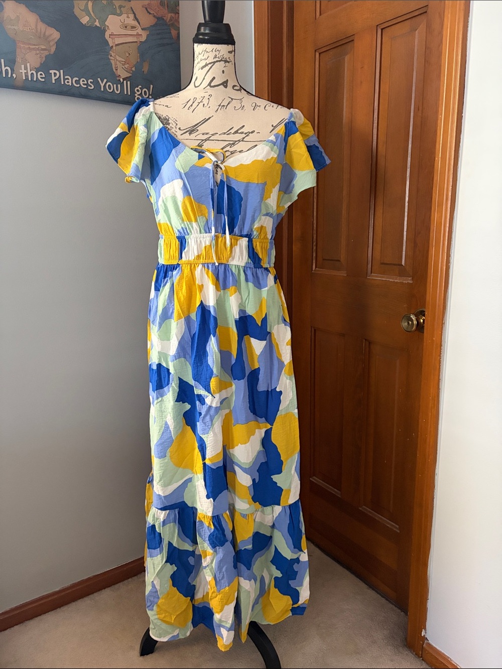 Blue & Yellow Abstract Print Maxi Dress - Comfortable Summer Style